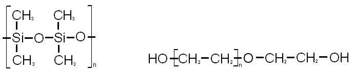 Strukturformel von Dimethylpolysiloxan und Polyethylenglykol